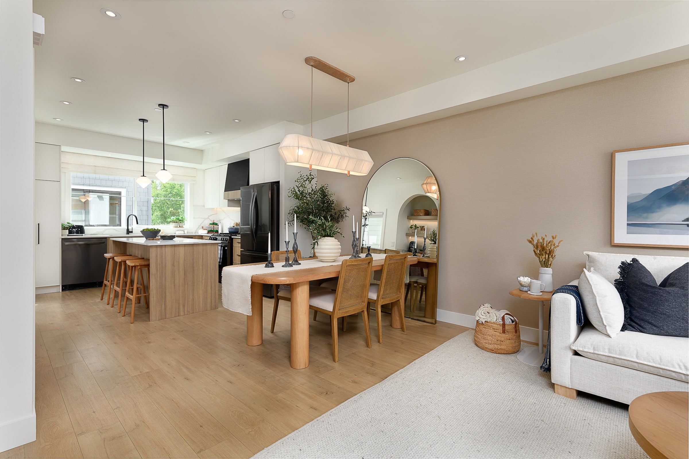 Living, dining and kitchen in one open space